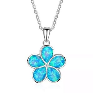 Sterling Silver Blue Opal Flower Necklace